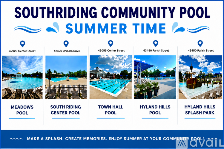 A poster advertising the Southriding Community Pool for summer time.