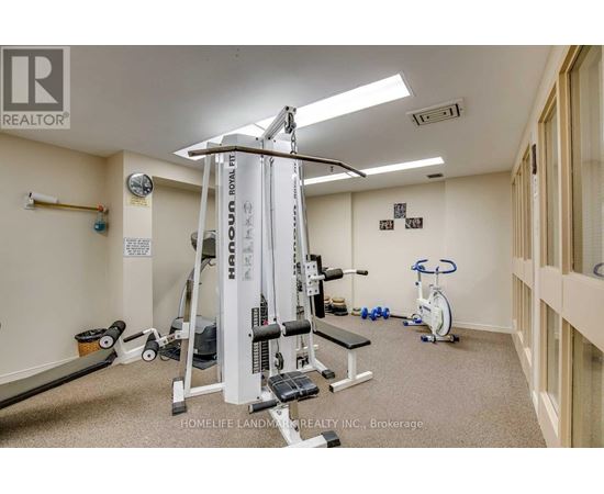A well-equipped home gym with a variety of exercise equipment.