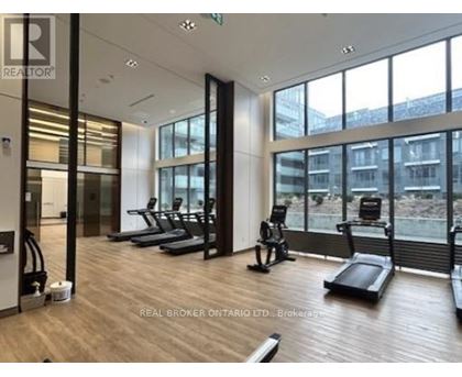 A gym with treadmills and exercise bikes is shown.