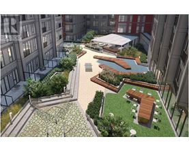 A modern outdoor area with a pool and seating area.