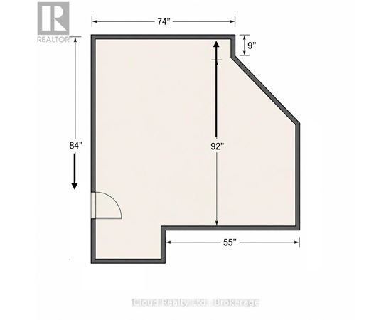 A floor plan for a room with dimensions of 74" by 92" and a 9' ceiling.