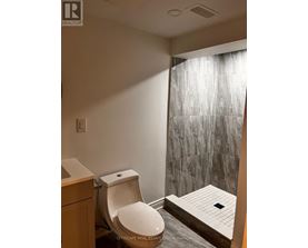 A bathroom with a toilet, sink, and shower.