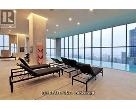 A brokerage office with a view of the city.