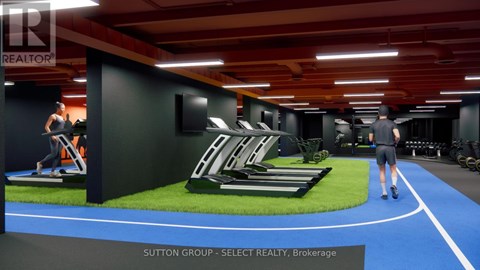 A gym with a man and woman exercising.