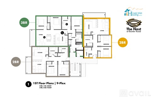 A floor plan for a 9-plex apartment complex.