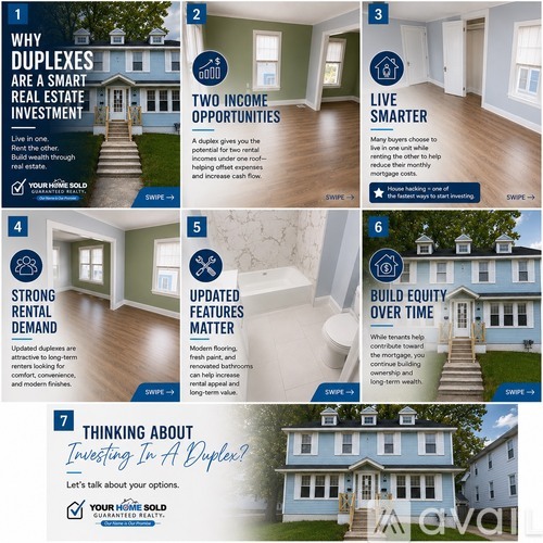 A real estate advertisement explaining the benefits of duplexes as an investment.