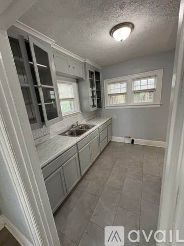 A kitchen with a sink and cabinets.