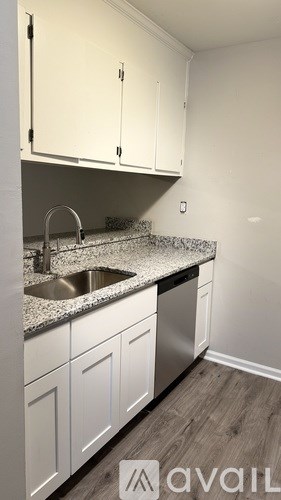 A kitchen with a sink and cabinets.
