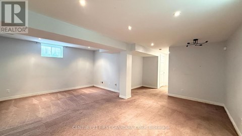 A spacious room with a carpeted floor and white walls.