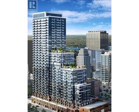 A modern high-rise building with balconies and a green roof is depicted in the image.