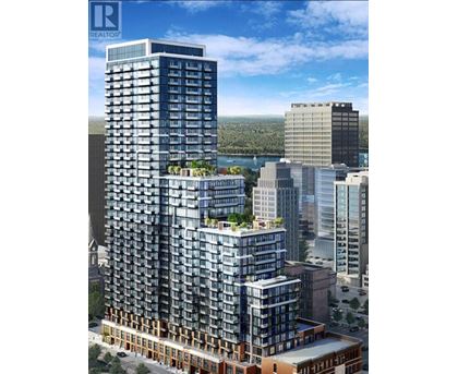 A modern high-rise building with balconies and a green roof is depicted in the image.