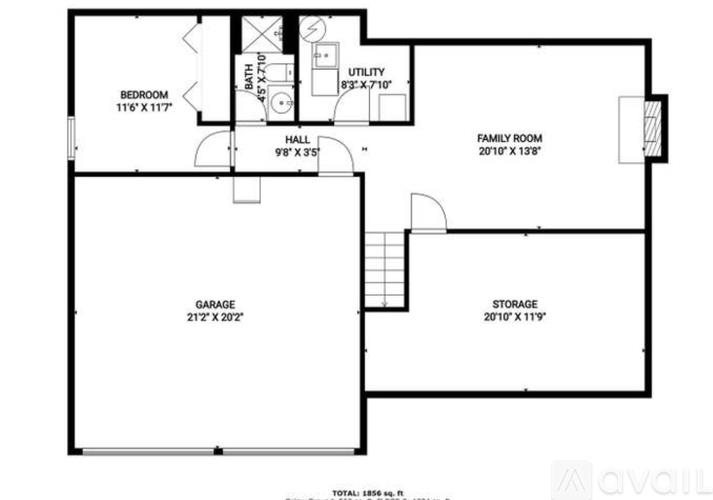 A floor plan of a house with a garage and a storage space.