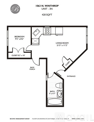 A black and white image of a floor plan for a 3-bedroom, 3-bathroom apartment.