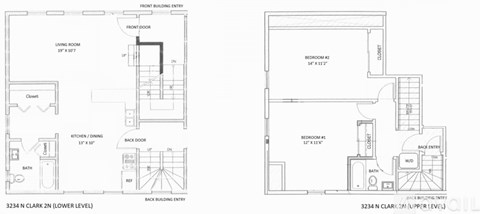 A floor plan of a two-story building with a living room, kitchen, and bathrooms.