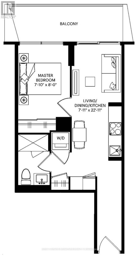 A black and white image of a floor plan for a balcony.