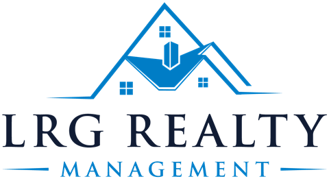 A blue house logo with the words "LRG Property Management" written below it.