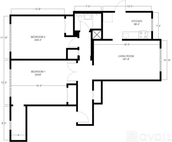 A black and white image of a floor plan for a house with three bedrooms and a living room.