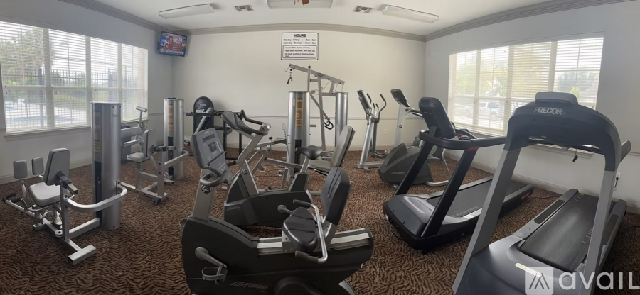 A gym with treadmills, elliptical machines and other cardio equipment.