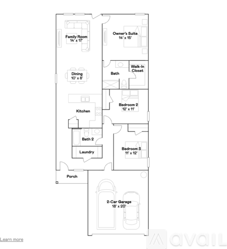 A floor plan of a house with a garage and two bedrooms.