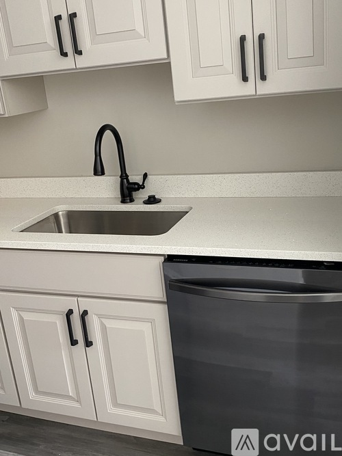 A kitchen with a sink and a dishwasher.