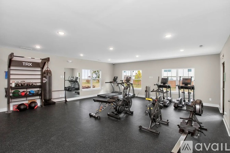A gym with TRX equipment and a variety of other exercise machines.