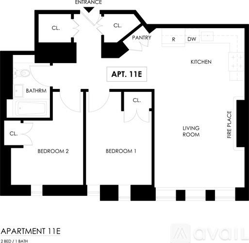 A black and white image of a floor plan for Apartment 11E.