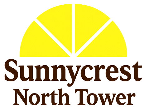 A logo with a yellow sun and the words "Sunnycrest North Tower".