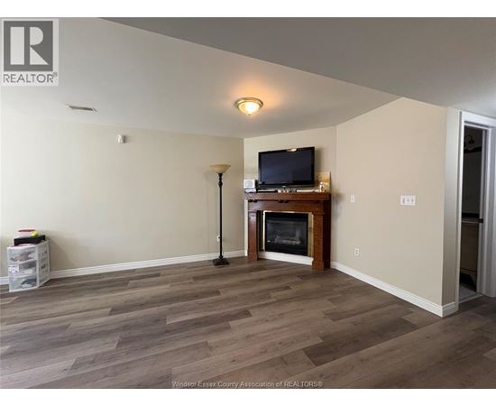 A living room with a television and a fireplace.