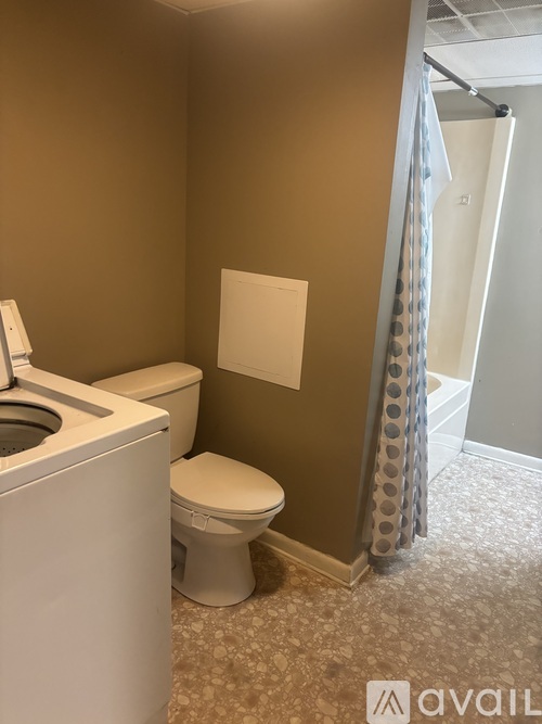 A bathroom with a toilet, sink, and shower.