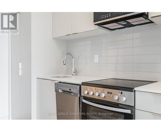 A modern kitchen with a dishwasher and oven.