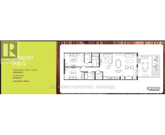 A floor plan for a property at Jasper Park shows a 2 bedroom, 2 bathroom apartment with a total size of 1,170 square feet.