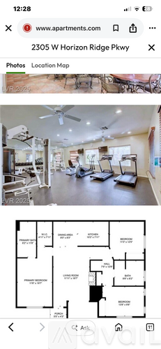 A floor plan of a two-bedroom apartment is displayed.