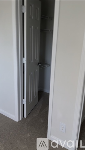 A white closet with a door open.