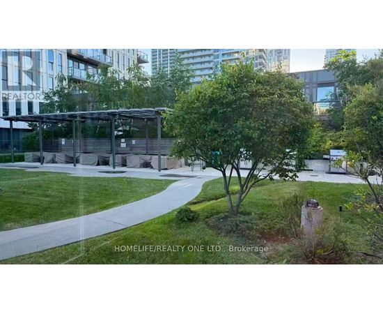 A tree in a grassy area with a building in the background.