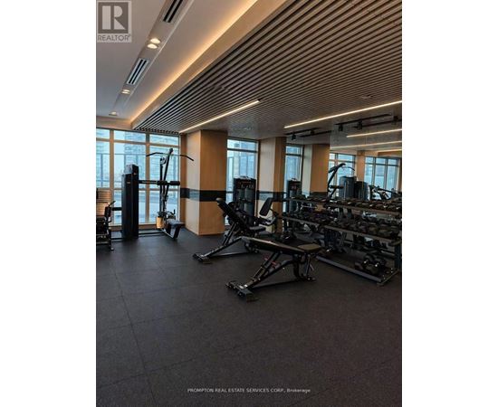 A gym with a variety of equipment including treadmills, weights, and exercise machines.