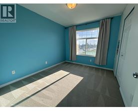 A room with blue walls and a carpeted floor.