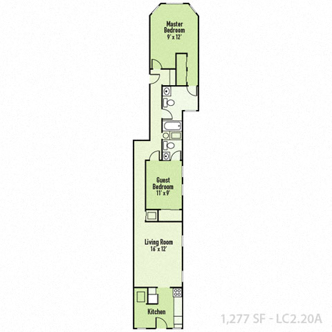 Two bed two bathroom floorplan at Indy Living Apartments, Indianapolis, IN, 46204