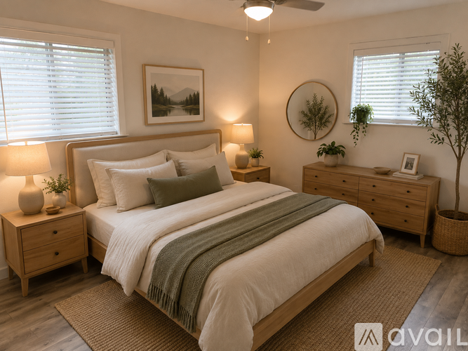 A room with wooden flooring and a wall-mounted kitchen cabinet view.