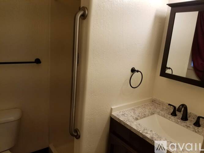 A bathroom with a sink, mirror, and toilet.