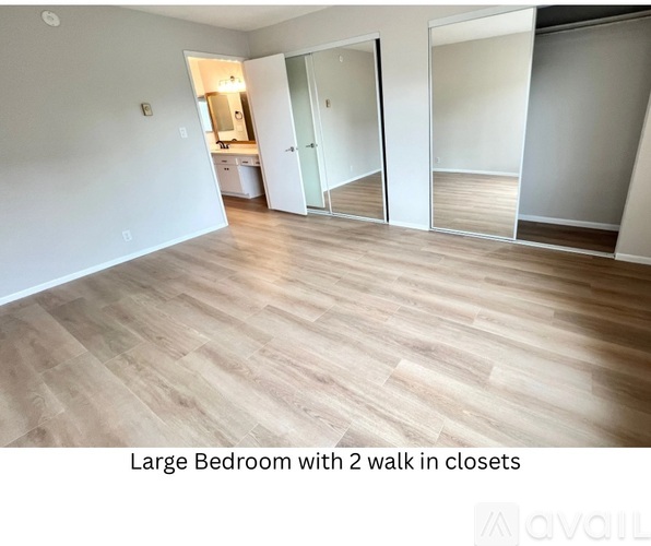 A large bedroom with two walk-in closets.