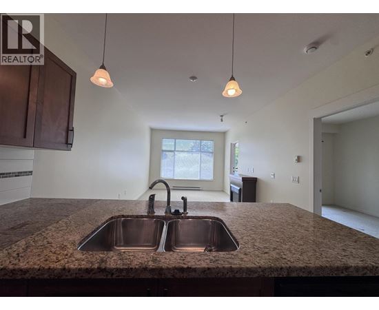 A kitchen with a granite countertop and a window.