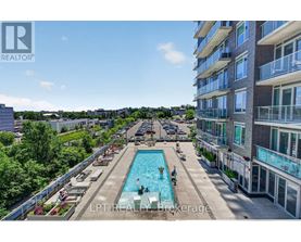 A swimming pool in the middle of a residential area.