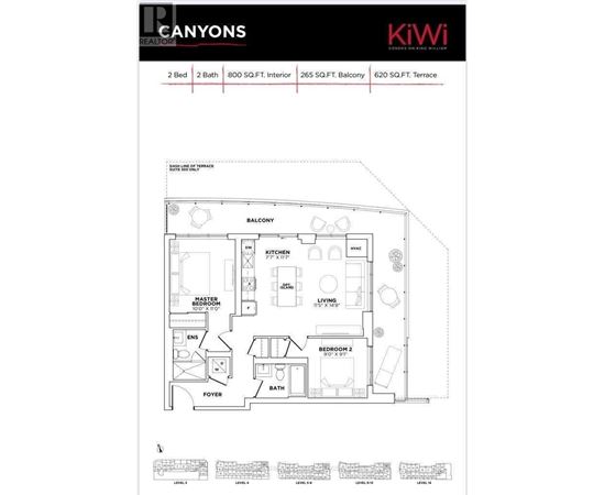 A floor plan for a two bedroom, two bathroom apartment.