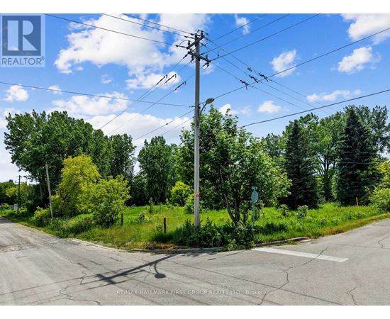 A road with a utility pole and trees in the background.