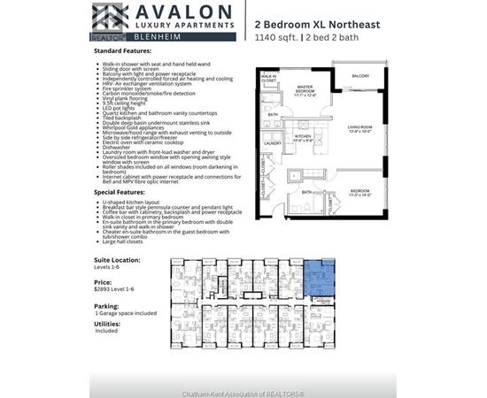 A real estate listing for a 2 bedroom apartment with a floor plan and details.