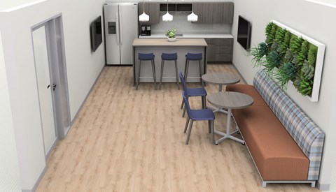 A small kitchen with a table and chairs.