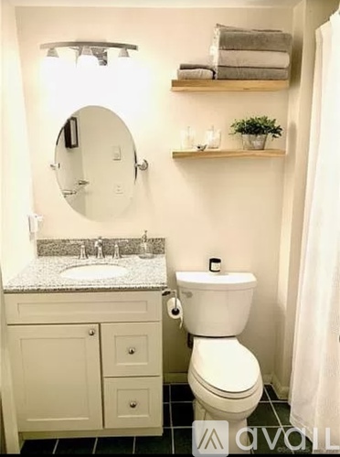 A white toilet sits next to a sink in a bathroom.