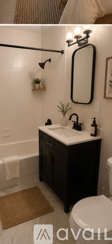 A bathroom with a sink, mirror, and towel rack.