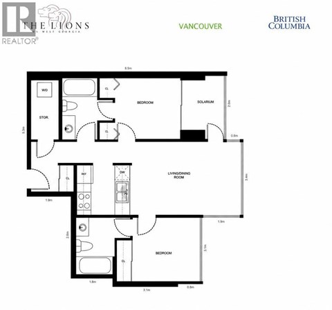 A floor plan for a property in Vancouver, British Columbia, shows a layout with a living room, two bedrooms, a study, and a solar panel.