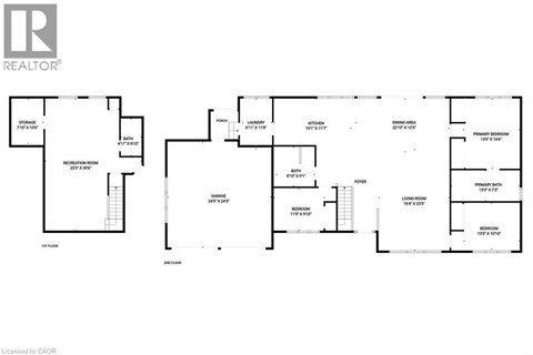 A black and white image of a floor plan for a residence.